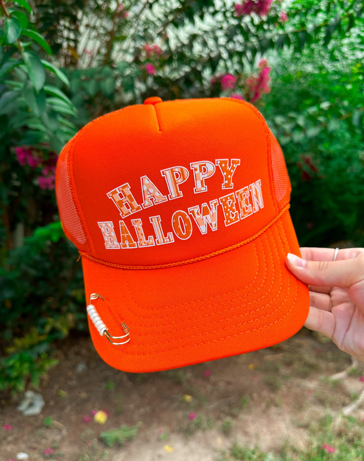 Happy Halloween Rustic Orange Trucker Hat