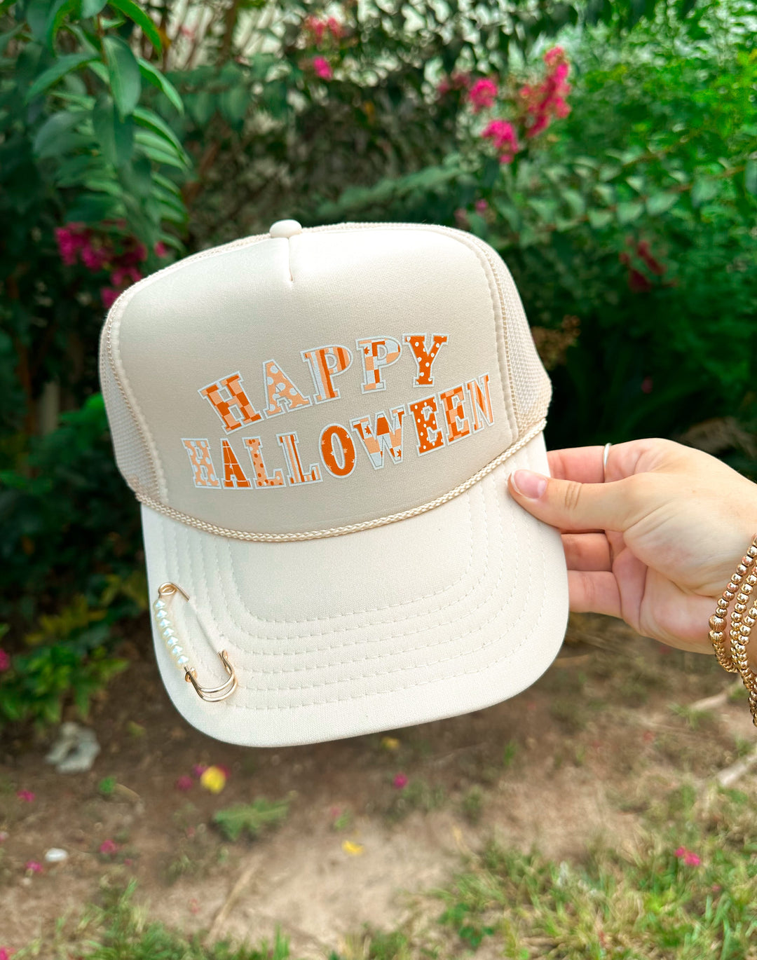 Happy Halloween Cream Trucker Hat