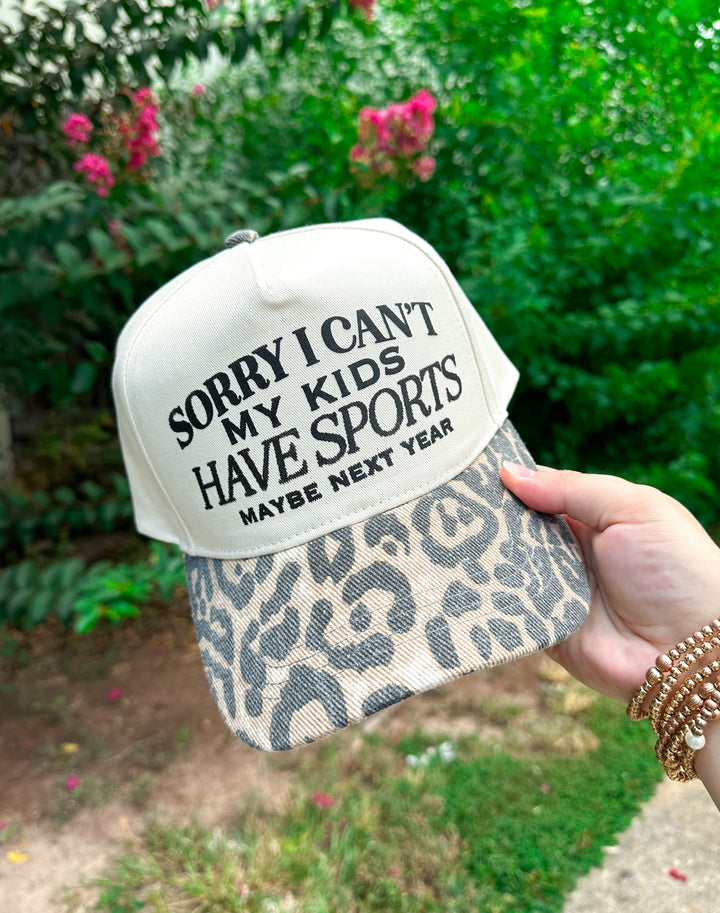 Sorry I Can't Kids Have Sports Washed Leopard Canvas Trucker