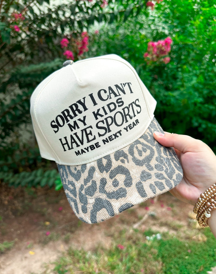 Sorry I Can't Kids Have Sports Washed Leopard Canvas Trucker