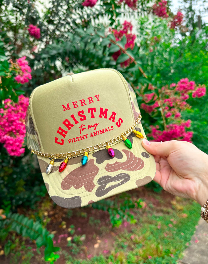 Merry Christmas To My Filthy Animals Two Tone Camo Trucker