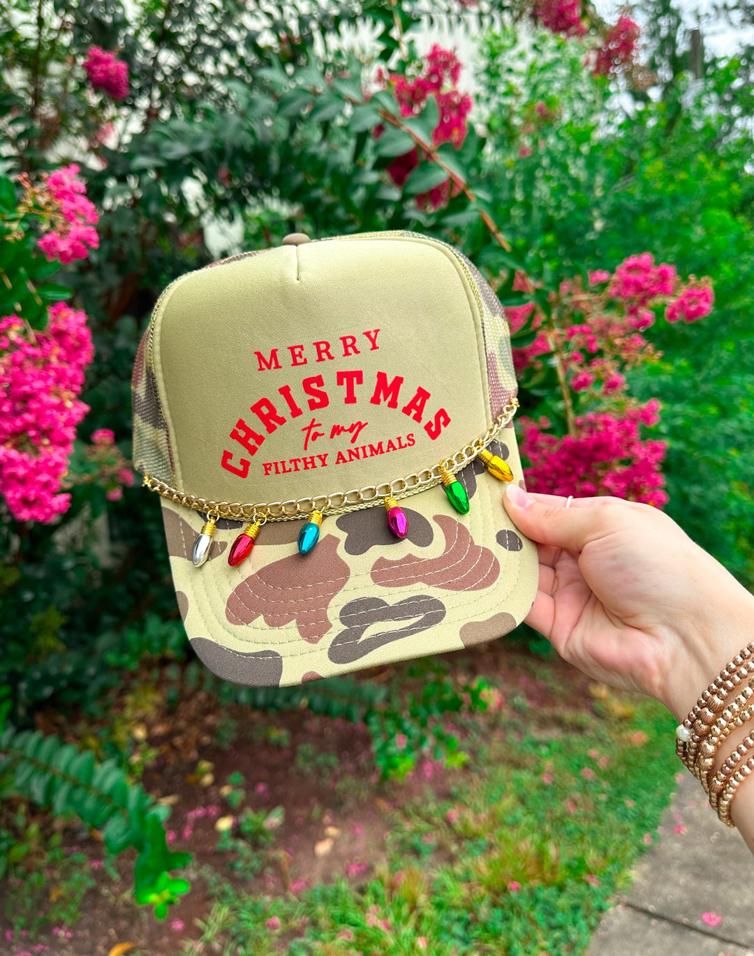 Merry Christmas To My Filthy Animals Two Tone Camo Trucker