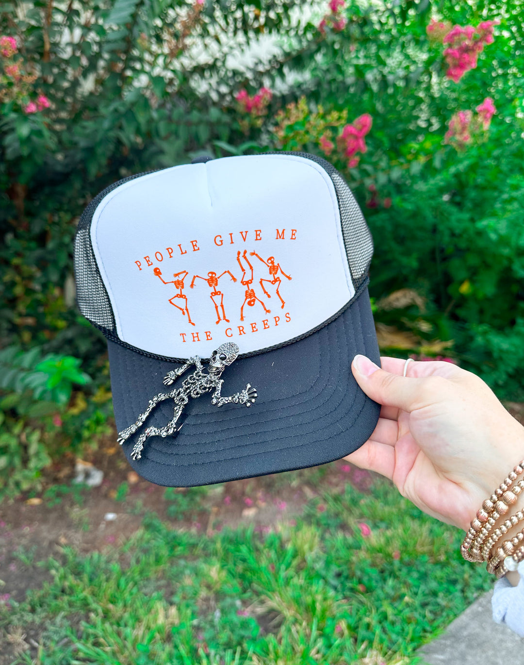 People Give Me The Creeps (orange) White/Black Trucker