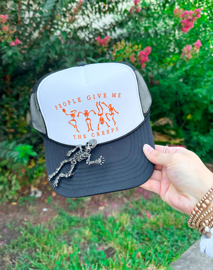 People Give Me The Creeps (orange) White/Black Trucker