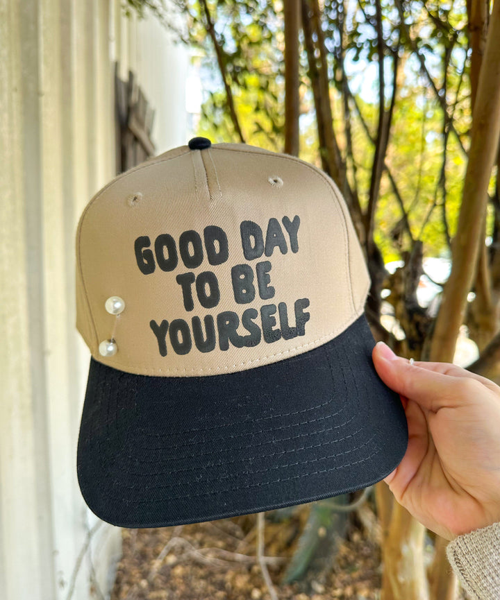 Good Day To Be Yourself Tan/Black Canvas Trucker Hat