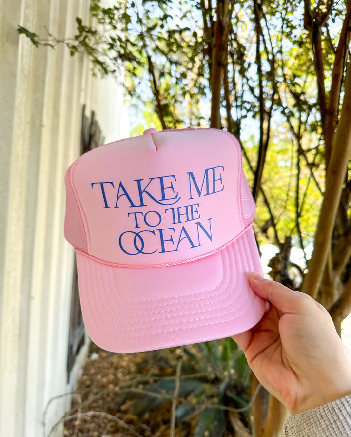 Take Me To The Ocean Pink Trucker Hat