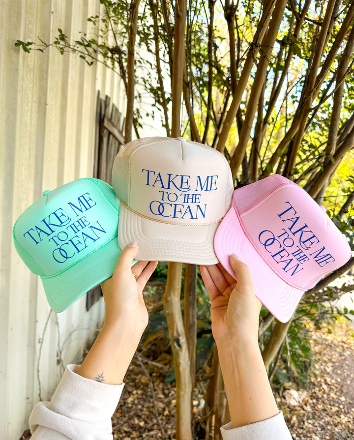 Take Me To The Ocean Pink Trucker Hat