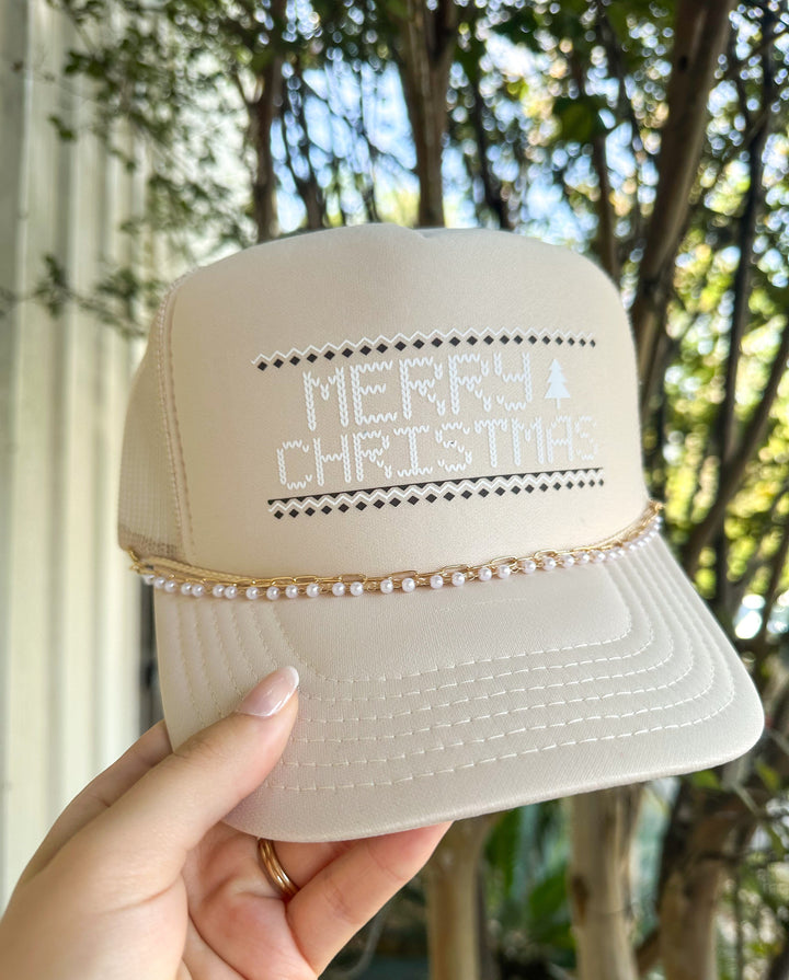 Merry Christmas Stitch Cream Trucker Hat
