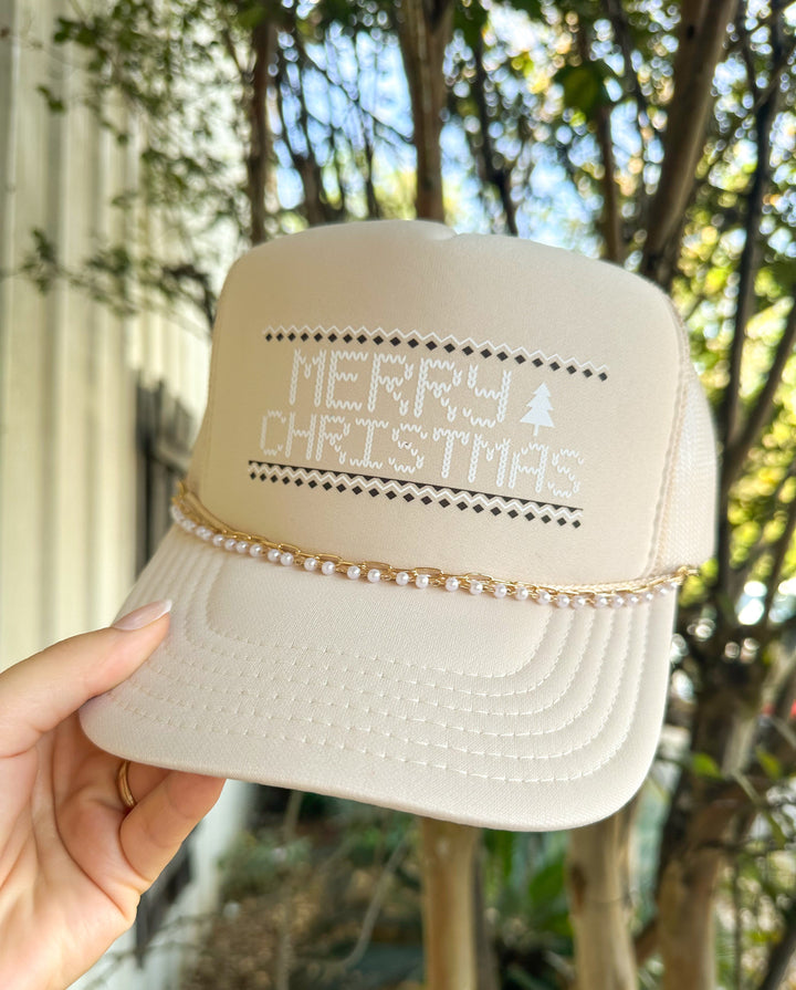 Merry Christmas Stitch Cream Trucker Hat