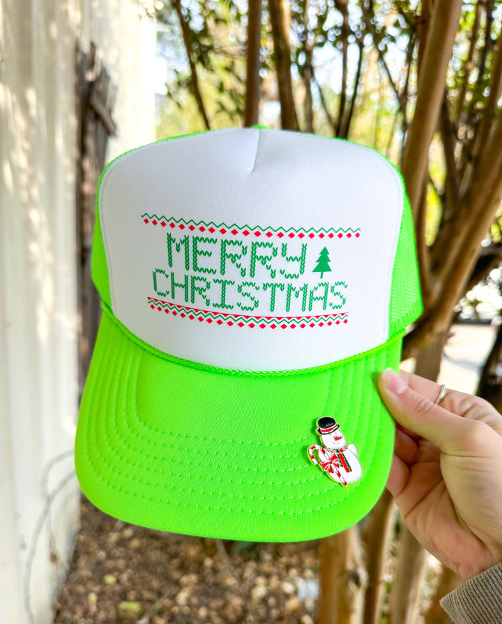 Merry Christmas Stitch White/Lime Green Trucker