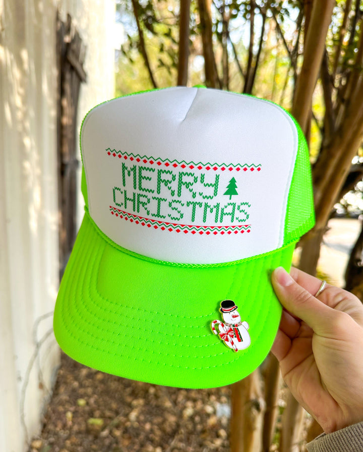 Merry Christmas Stitch White/Lime Green Trucker