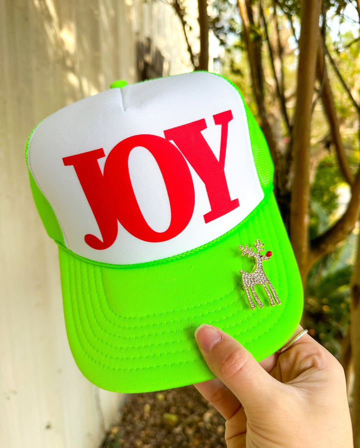 JOY White/Lime Green Trucker Hat