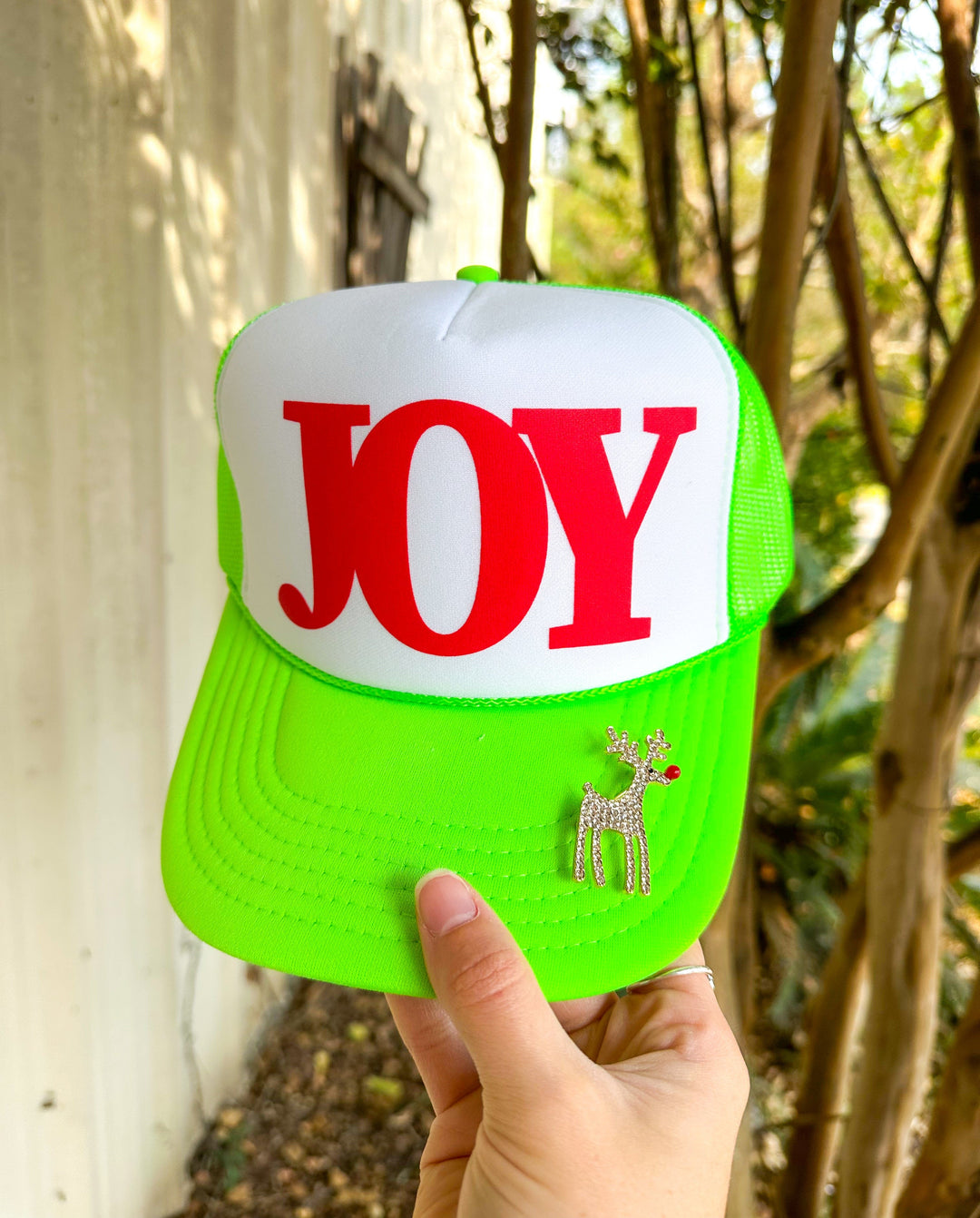 JOY White/Lime Green Trucker Hat