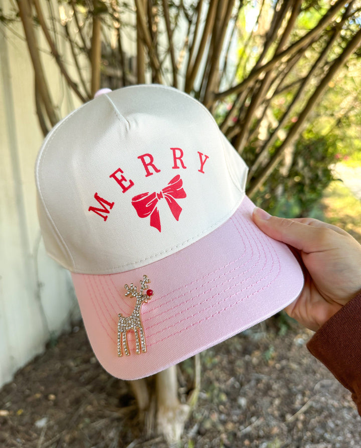 MERRY Bow Tan/Light Pink Canvas Trucker