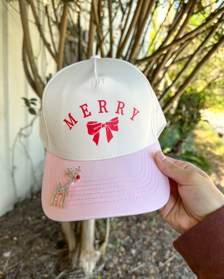 MERRY Bow Tan/Light Pink Canvas Trucker