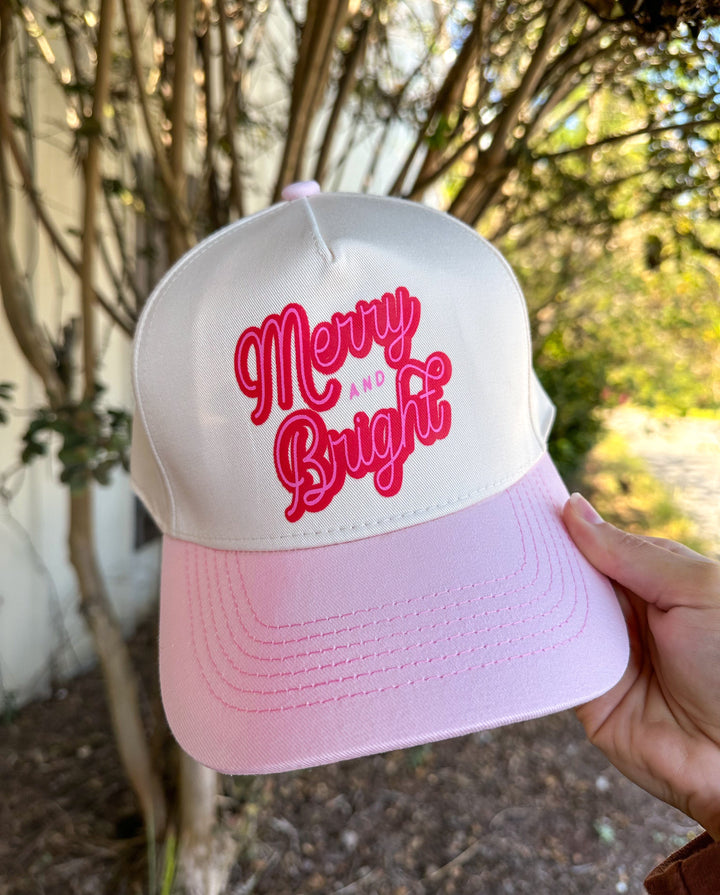 Merry & Bright Tan/Light Pink Canvas Trucker