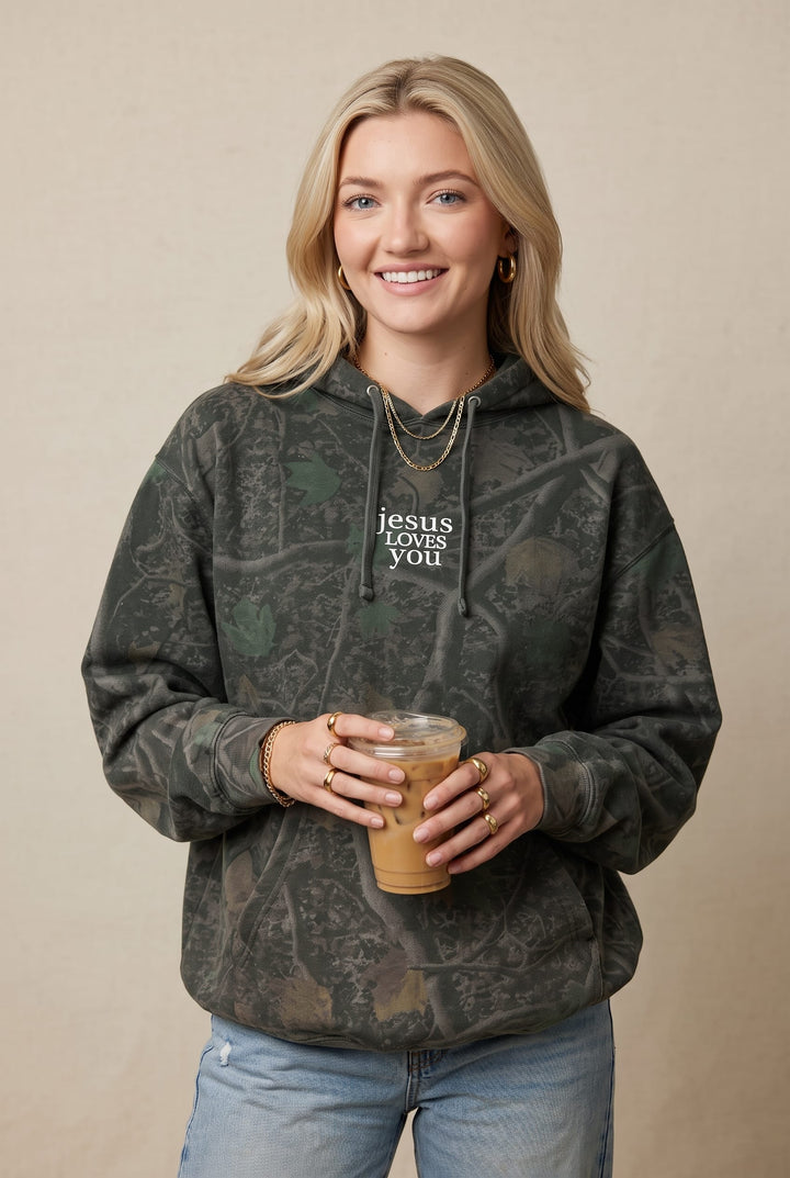 Jesus Loves You Mini Dark Camo Hoodie