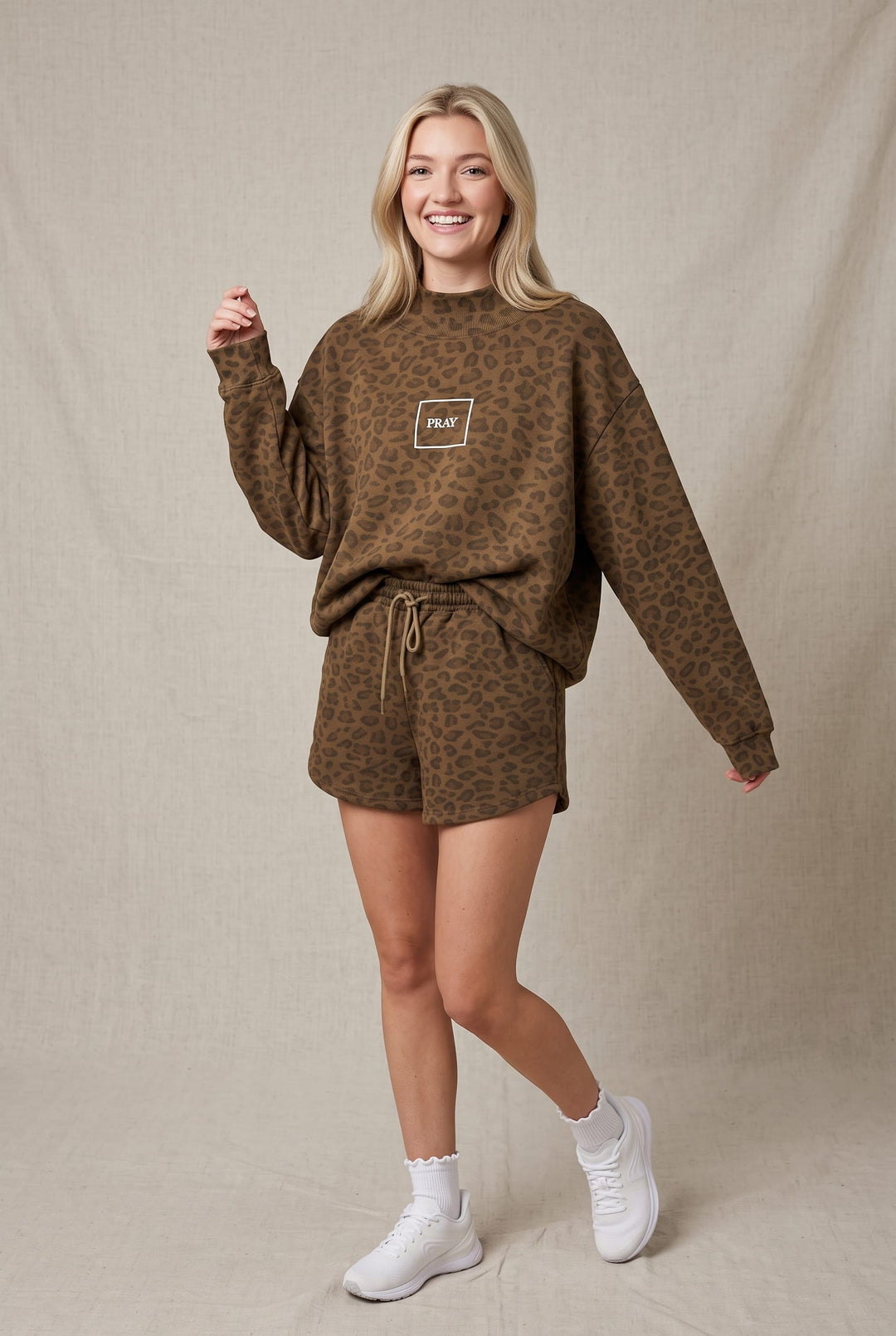 PREORDER ITEM (Estimated ship date 10/31) PRAY Brown Leopard Mock Neck Sweatshirt