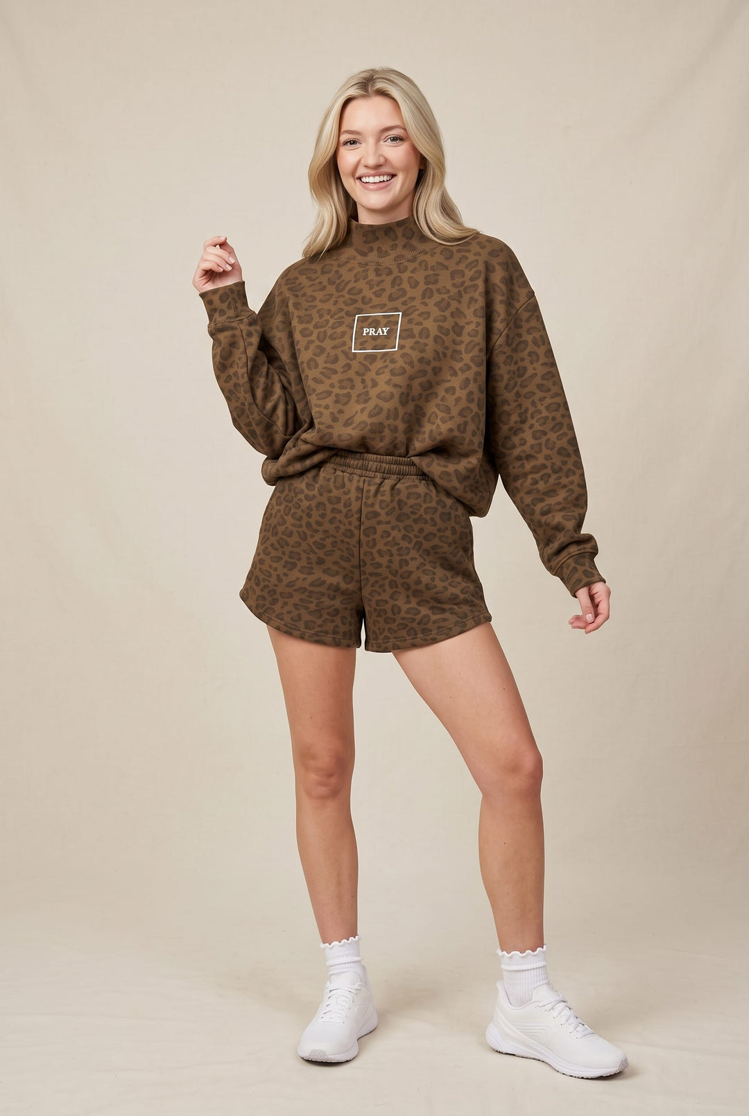 PREORDER ITEM (Estimated ship date 10/31) PRAY Brown Leopard Mock Neck Sweatshirt