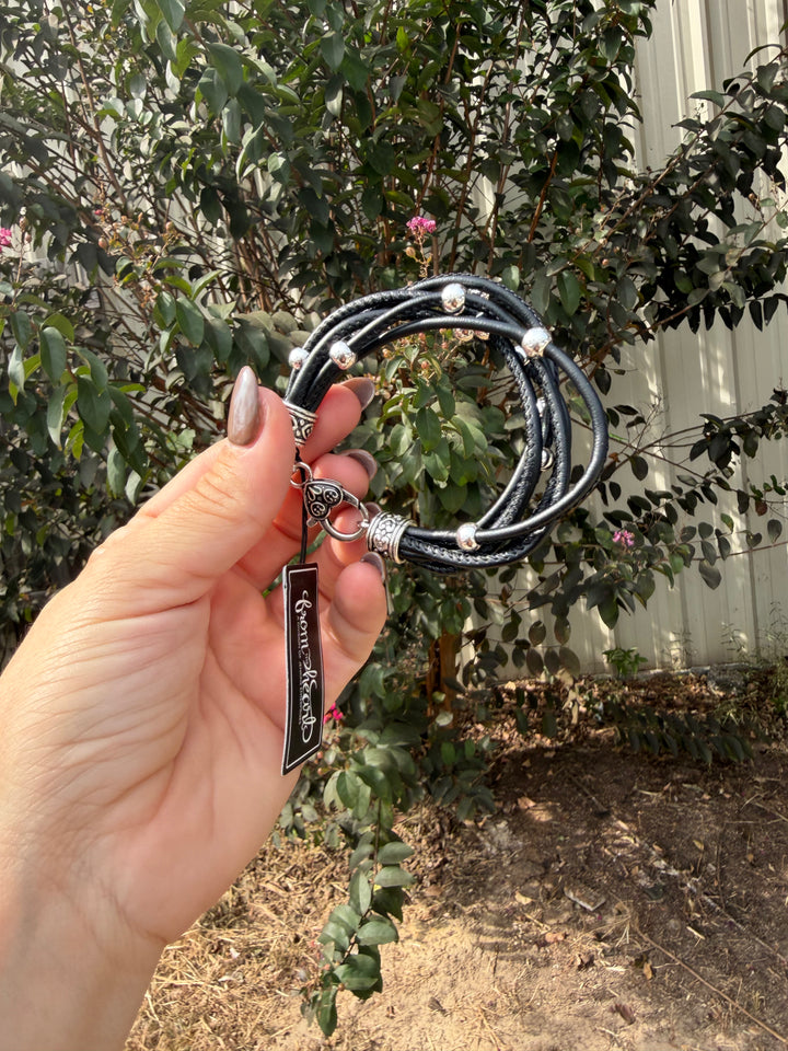 Black leather wrap bracele