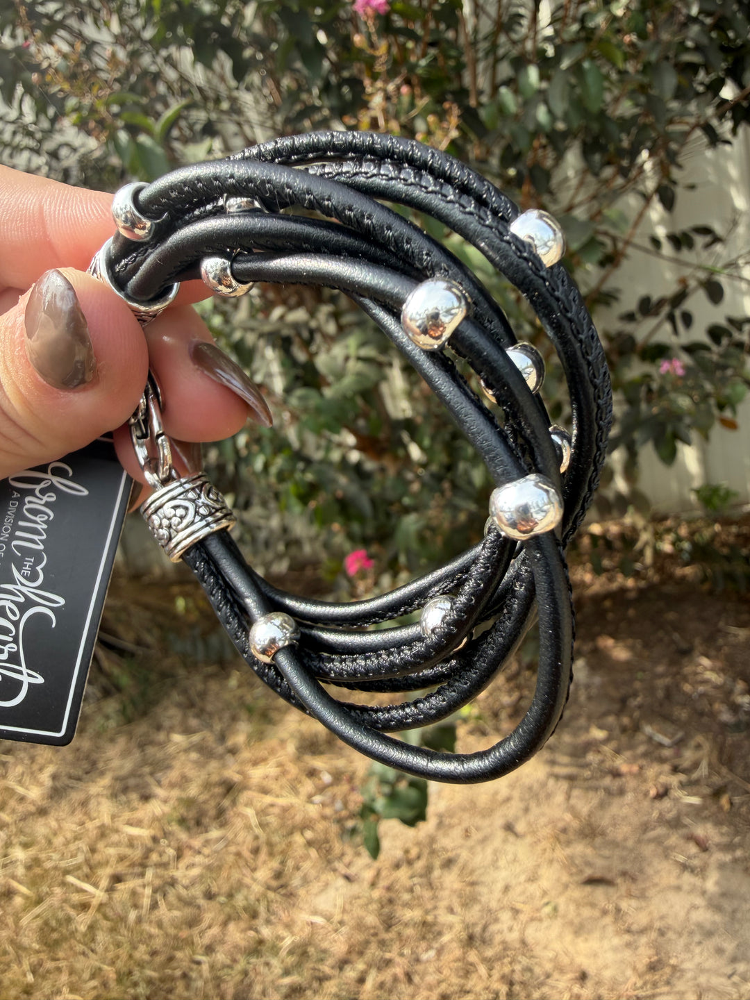 Black leather wrap bracele