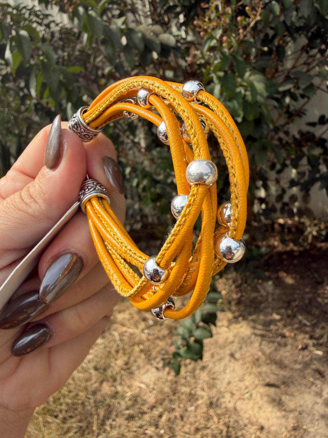 Yellow gold leather wrap bracelet