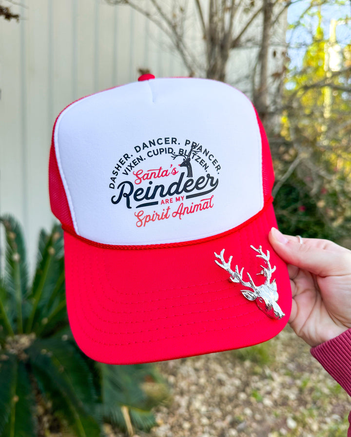 Santa's Reindeer Are My Spirit Animal White/Red Trucker
