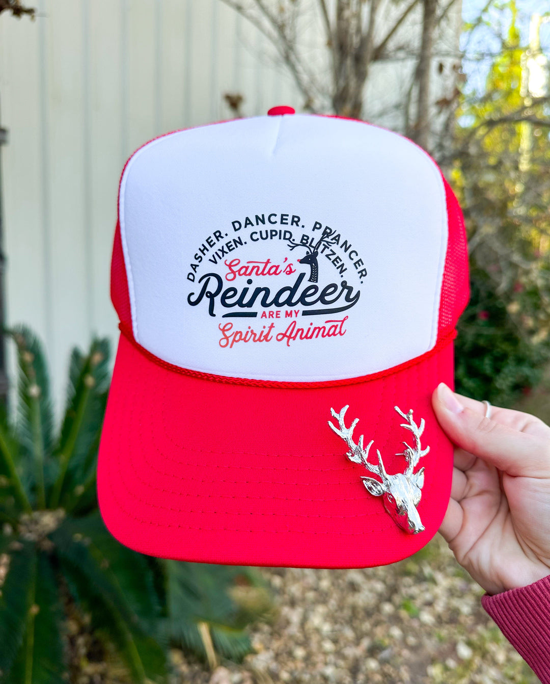 Santa's Reindeer Are My Spirit Animal White/Red Trucker
