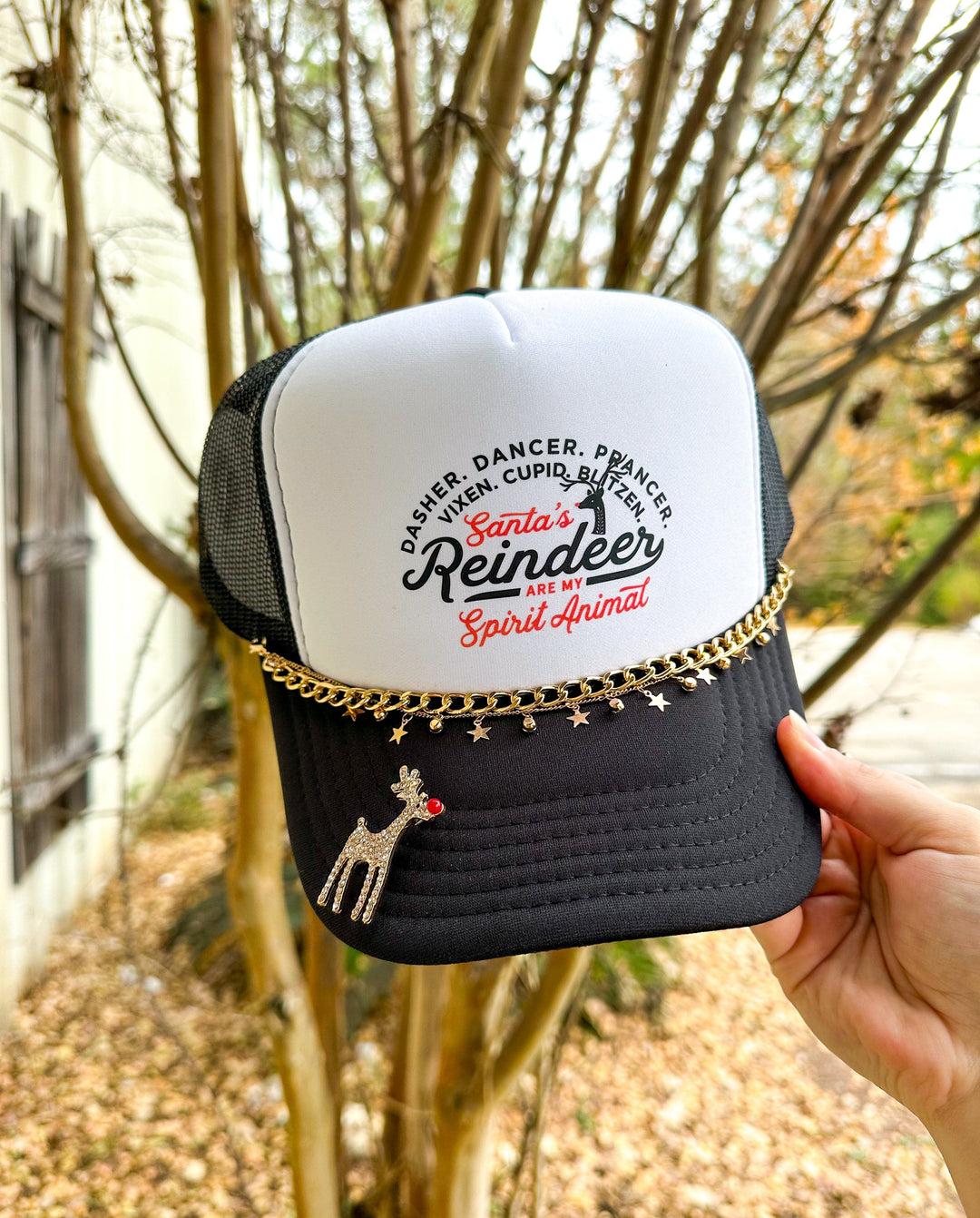 Santa's Reindeer Are My Spirit Animal White & Black Trucker Hat