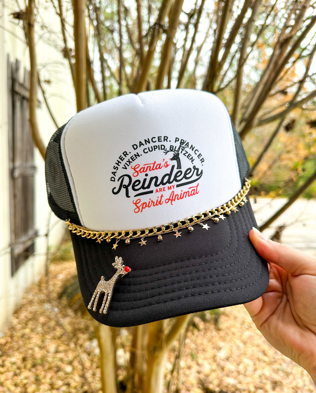 Santa's Reindeer Are My Spirit Animal White & Black Trucker Hat