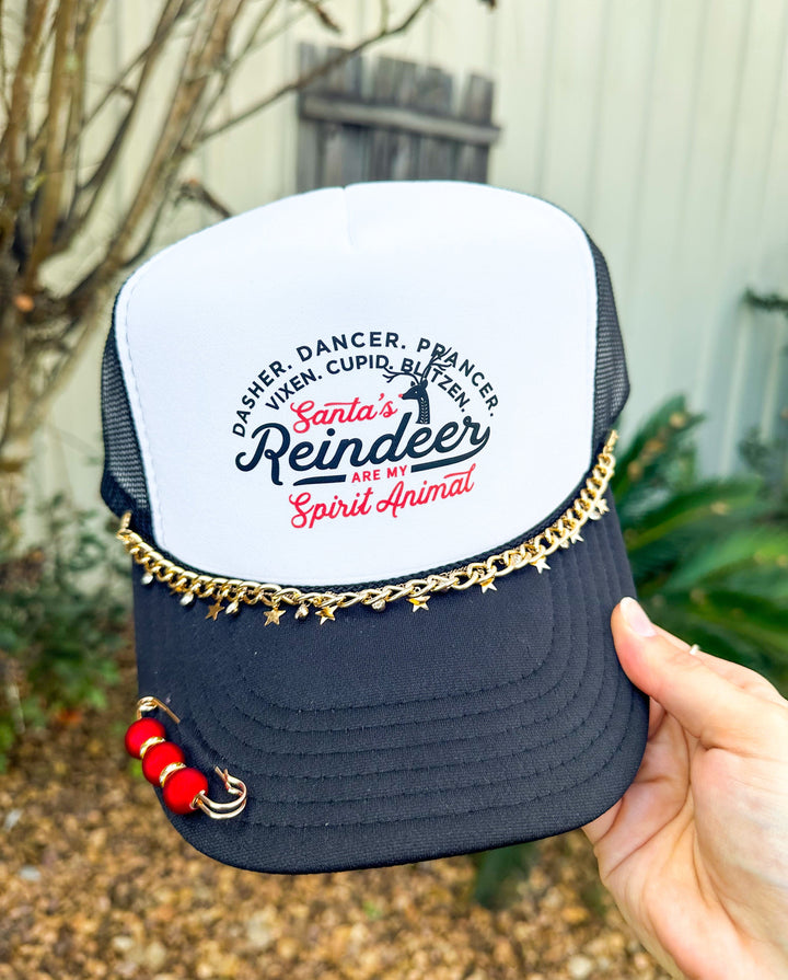 Santa's Reindeer Are My Spirit Animal White & Black Trucker Hat