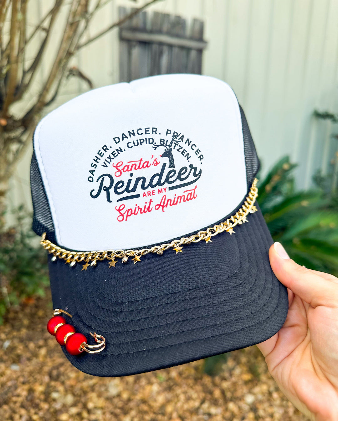Santa's Reindeer Are My Spirit Animal White & Black Trucker Hat