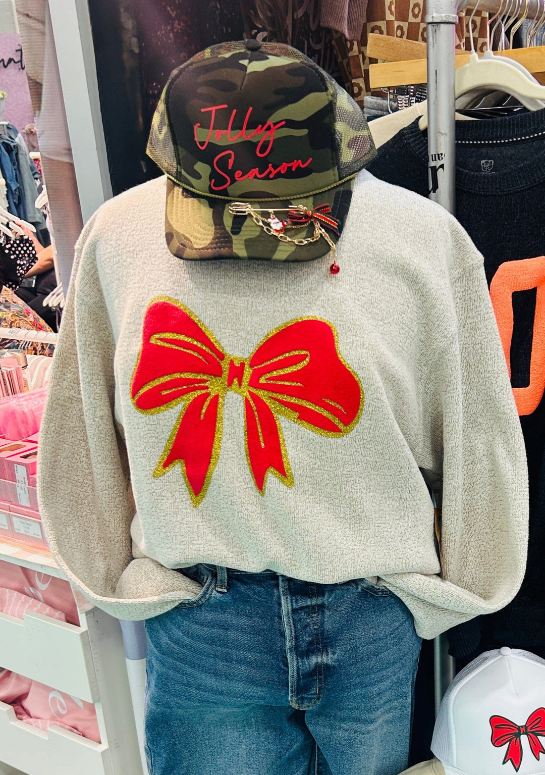 Christmas Bows Knit Sweatshirt