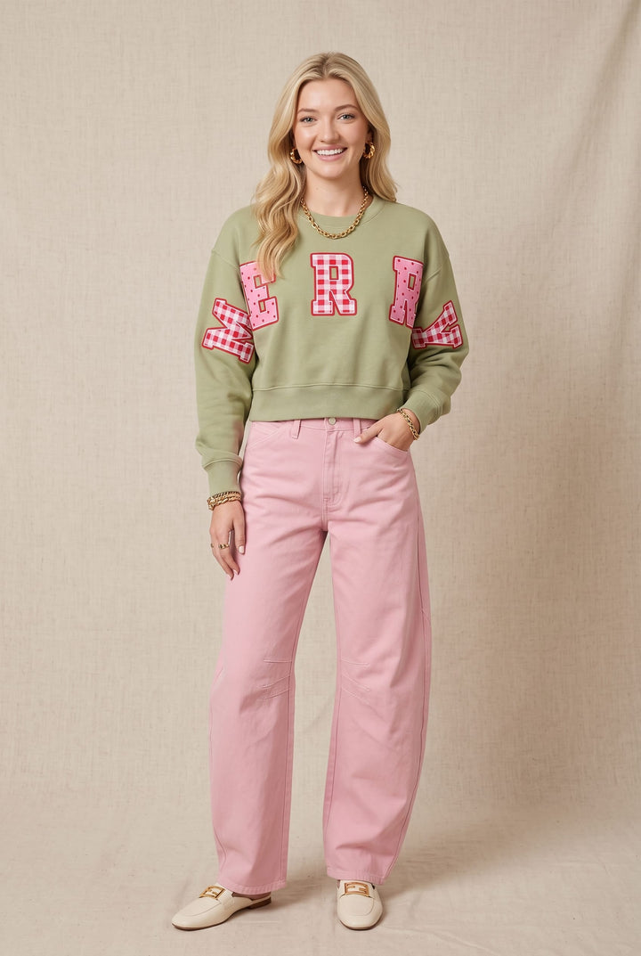 Merry Christmas Patch Pistachio Crop Sweatshirt