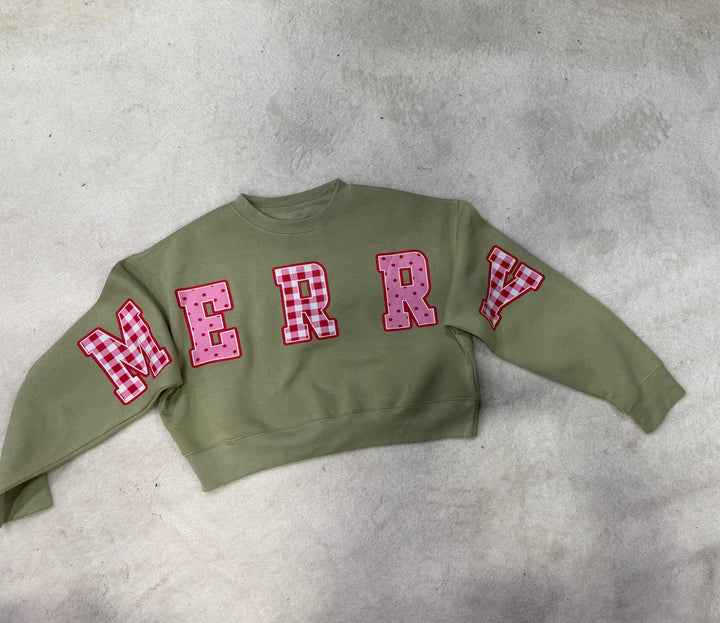 Merry Christmas Patch Pistachio Crop Sweatshirt