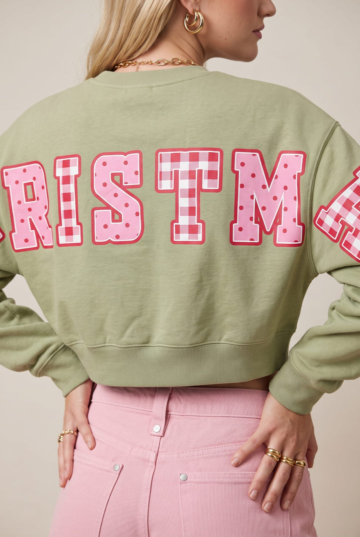 Merry Christmas Patch Pistachio Crop Sweatshirt