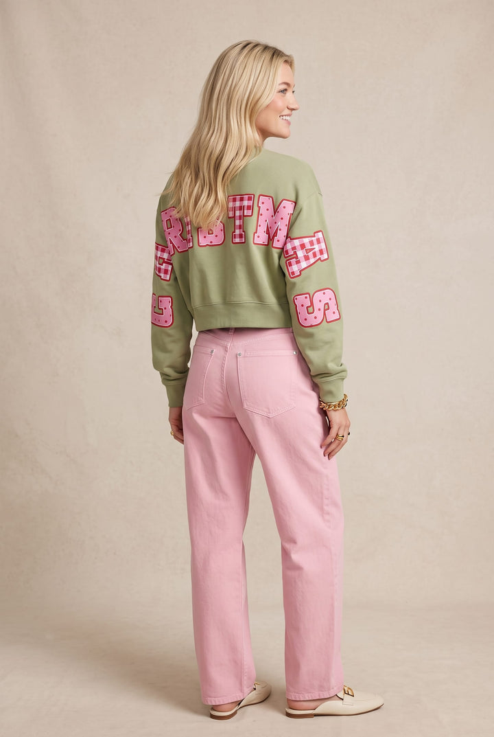 Merry Christmas Patch Pistachio Crop Sweatshirt