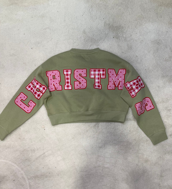 Merry Christmas Patch Pistachio Crop Sweatshirt
