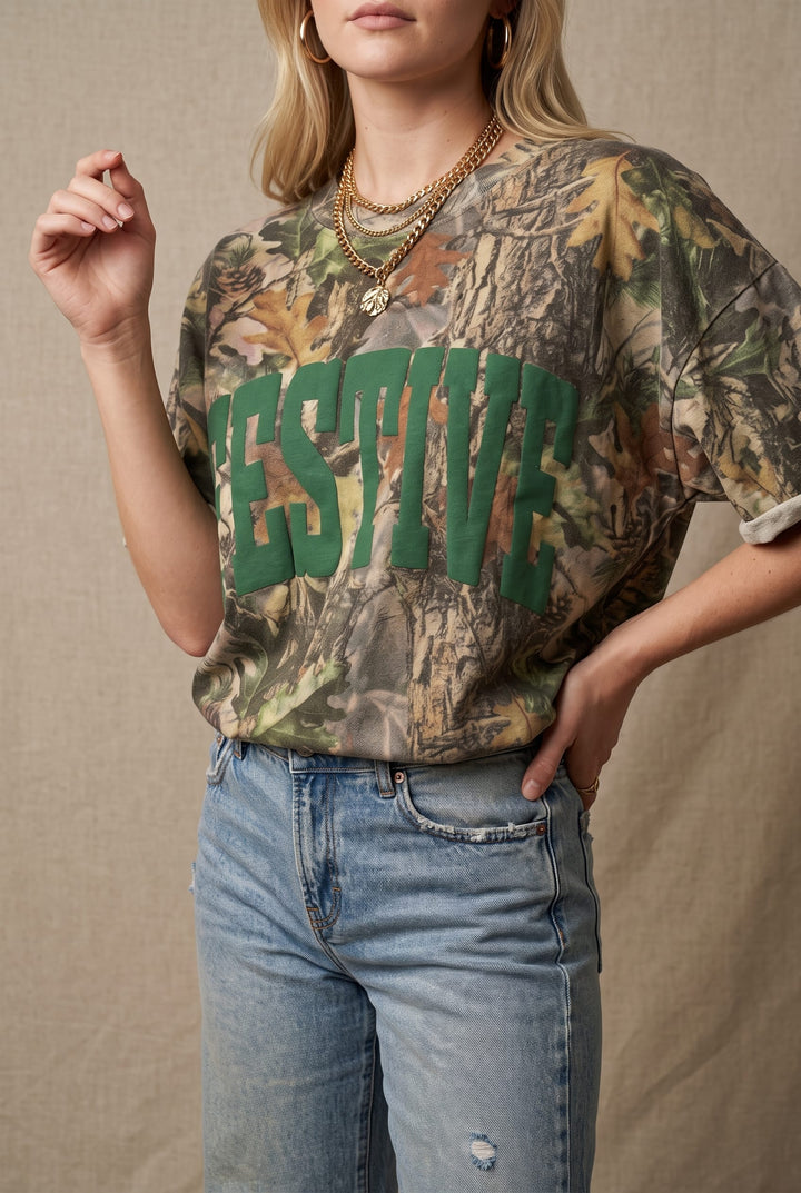 Festive Vintage Wood Camo Heavy Tee