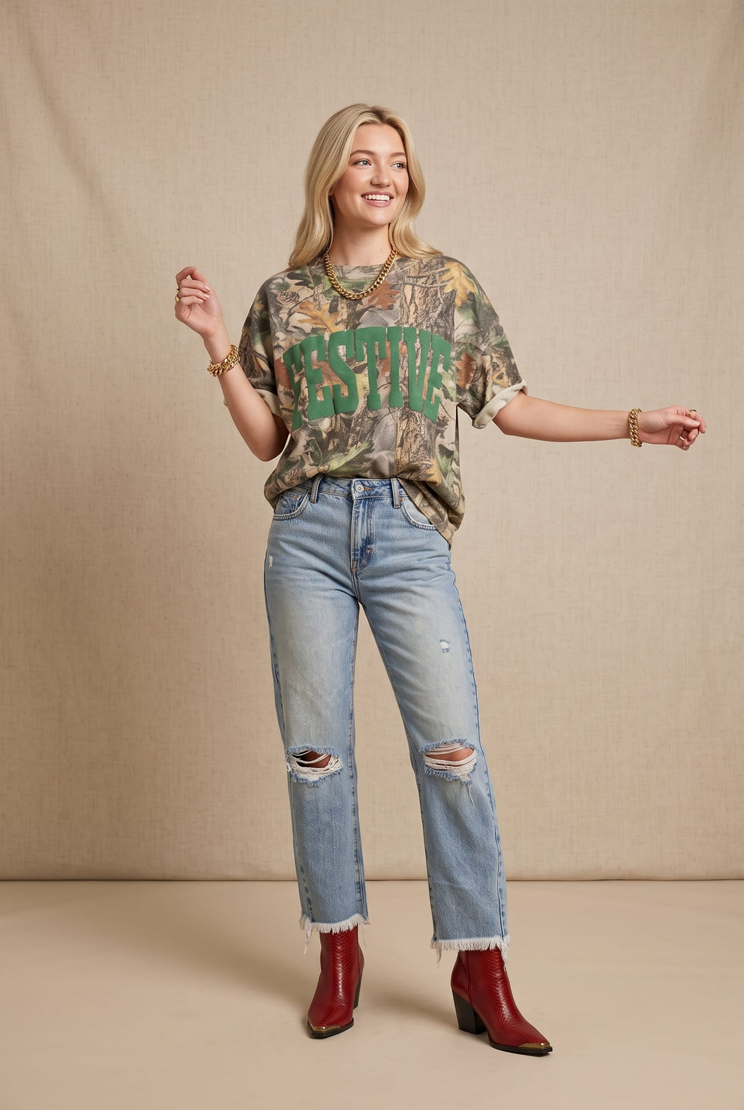 Festive Vintage Wood Camo Heavy Tee