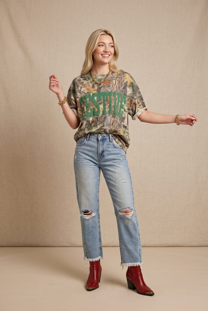 Festive Vintage Wood Camo Heavy Tee