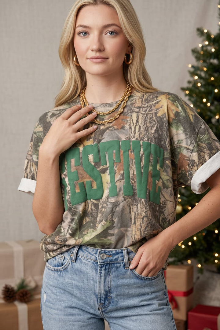 Festive Vintage Wood Camo Heavy Tee