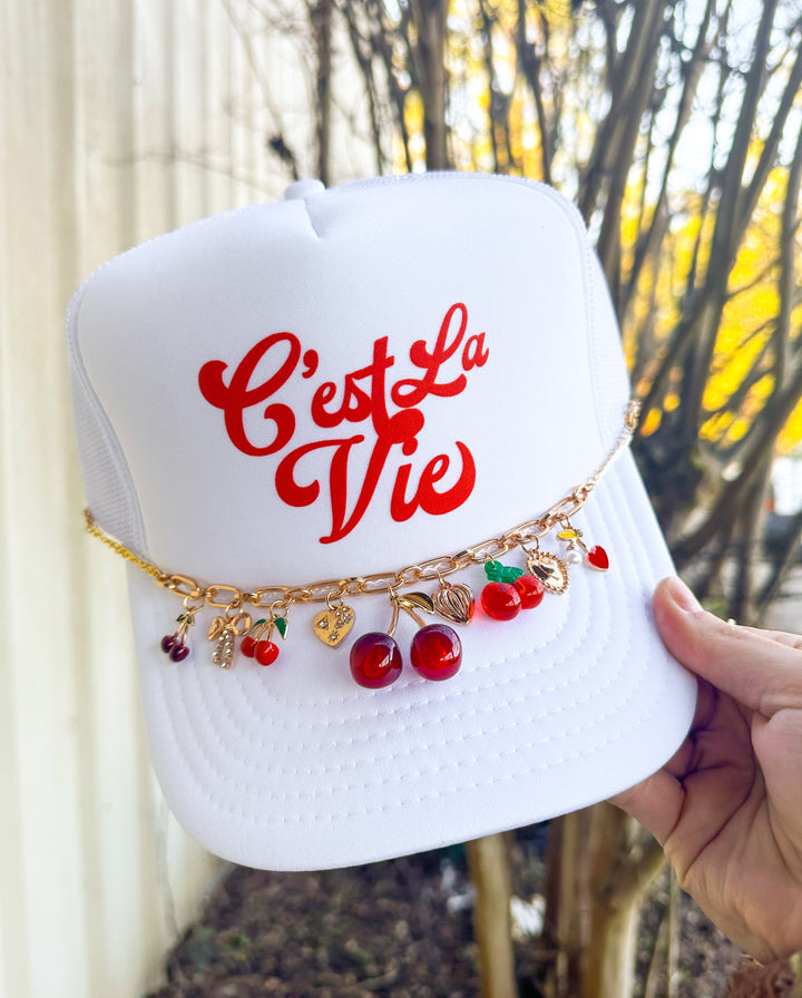 C'est La Vie White Trucker - Luxe Cherry Charm Chain
