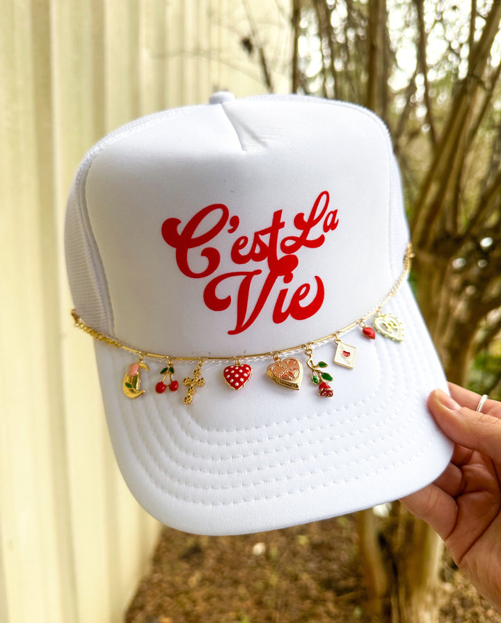 C'est La Vie White Trucker - Luxe Cherry Charm Chain