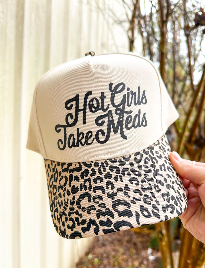 Hot Girls Take Meds Leopard Canvas Trucker Hat