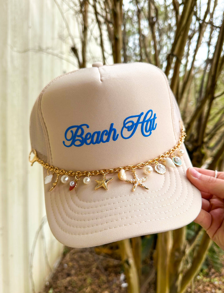 Beach Hat Cursive Cream Trucker