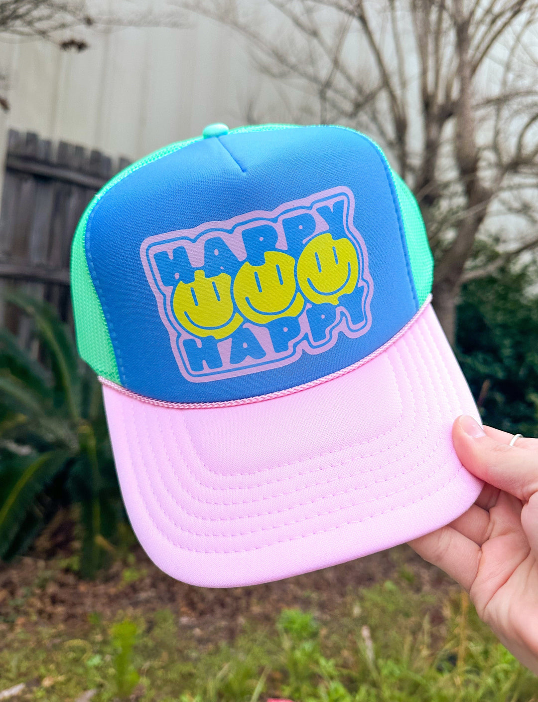 Happy Happy Smiley Multi Trucker (Carolina Blue)