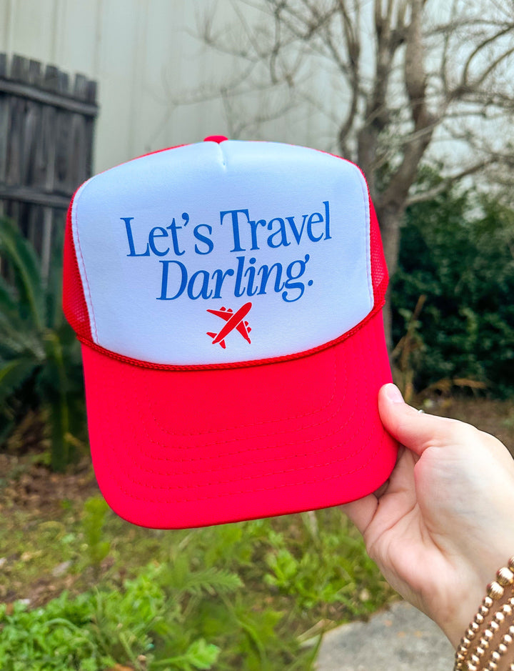 Let's Travel Darling White/Red Trucker