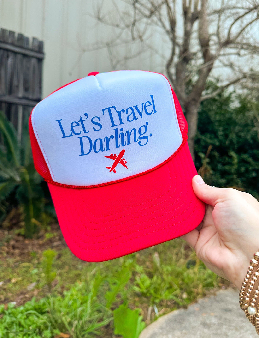 Let's Travel Darling White/Red Trucker
