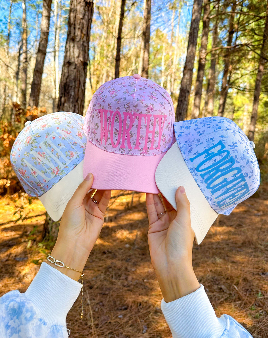 AMEN Floral Coral/ Light Blue Trucker Hat